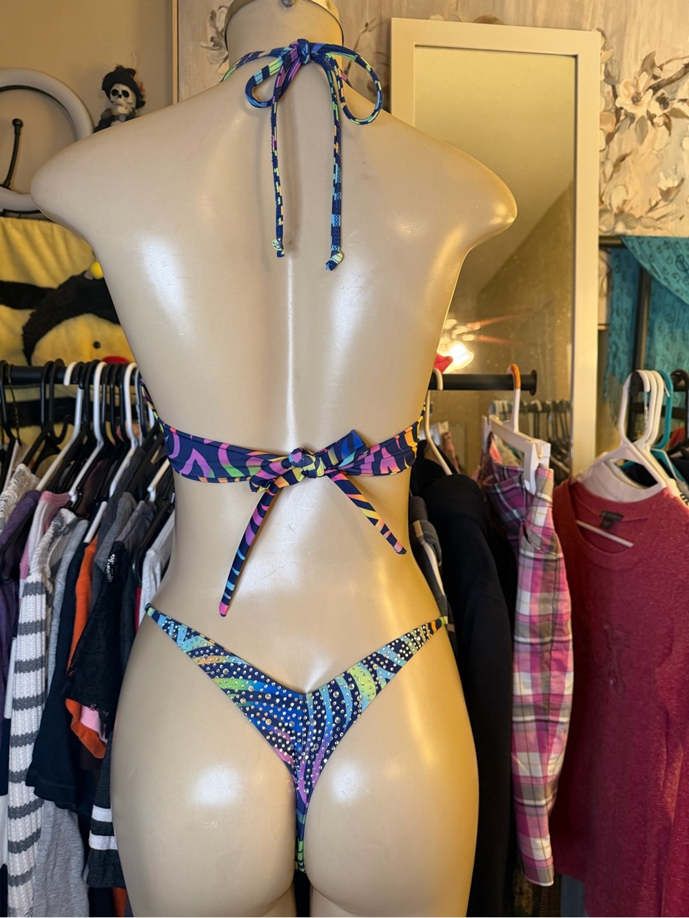 Custom Neon Zebra Rhinestone Competition Bikini Set S - Picture 4 of 9